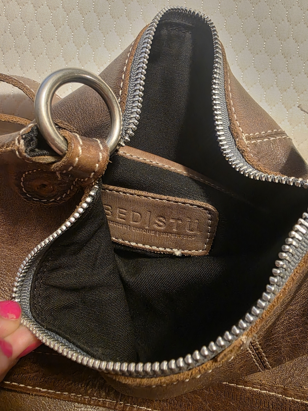 BED|STU Tahiti Distressed Brown Leather Shoulder Bag with Silver Hardware - Picture 3 of 7